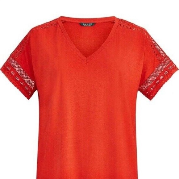 (NWT) Lauren Ralph Lauren Women's Red V-Neck Lace/Crochet Top Plus Size 2X - Picture 3 of 12